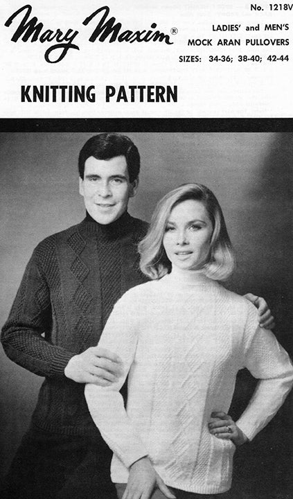 Ladies' and Men's Mock Aran Pullovers Pattern