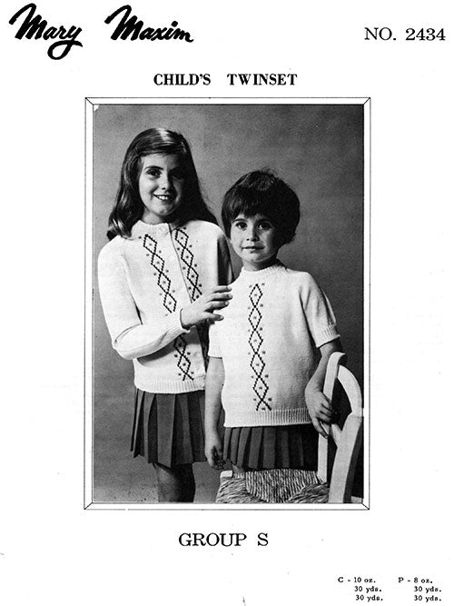 Child's Twinset Pattern - Sizes 8 - 12