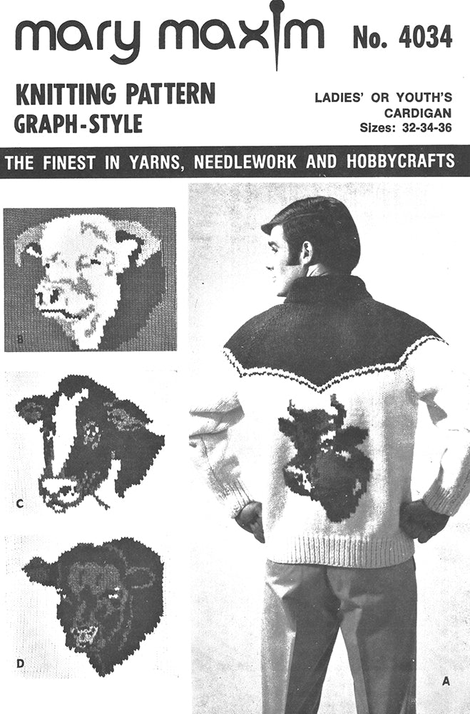Ladies' or Youth's Cow Cardigan Pattern