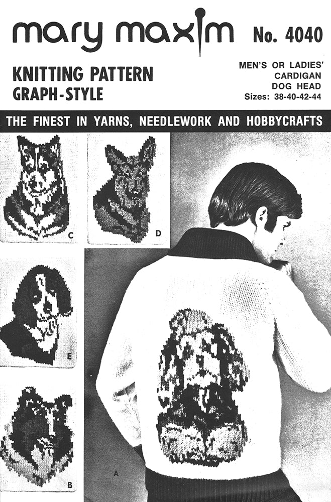 Men's or Ladies' Dog Head Cardigan Pattern