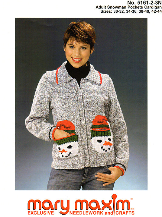 Adult Snowman Pockets Cardigan Pattern