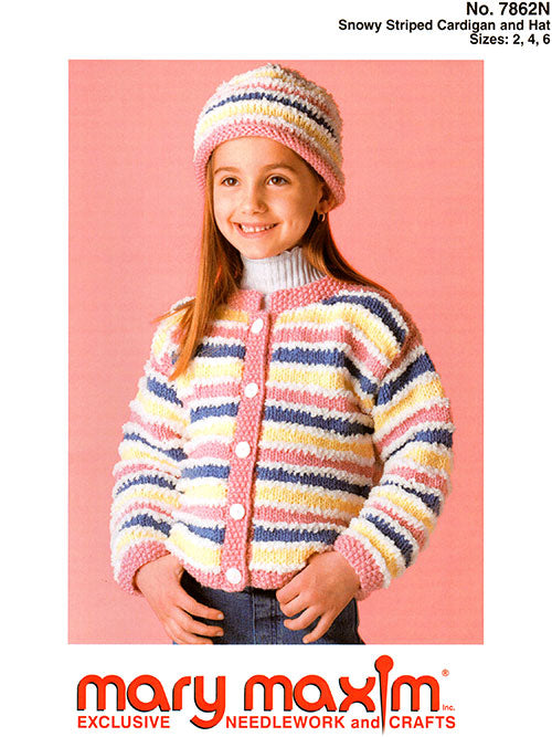 Snowy Striped Cardigan and Hat Pattern – Mary Maxim